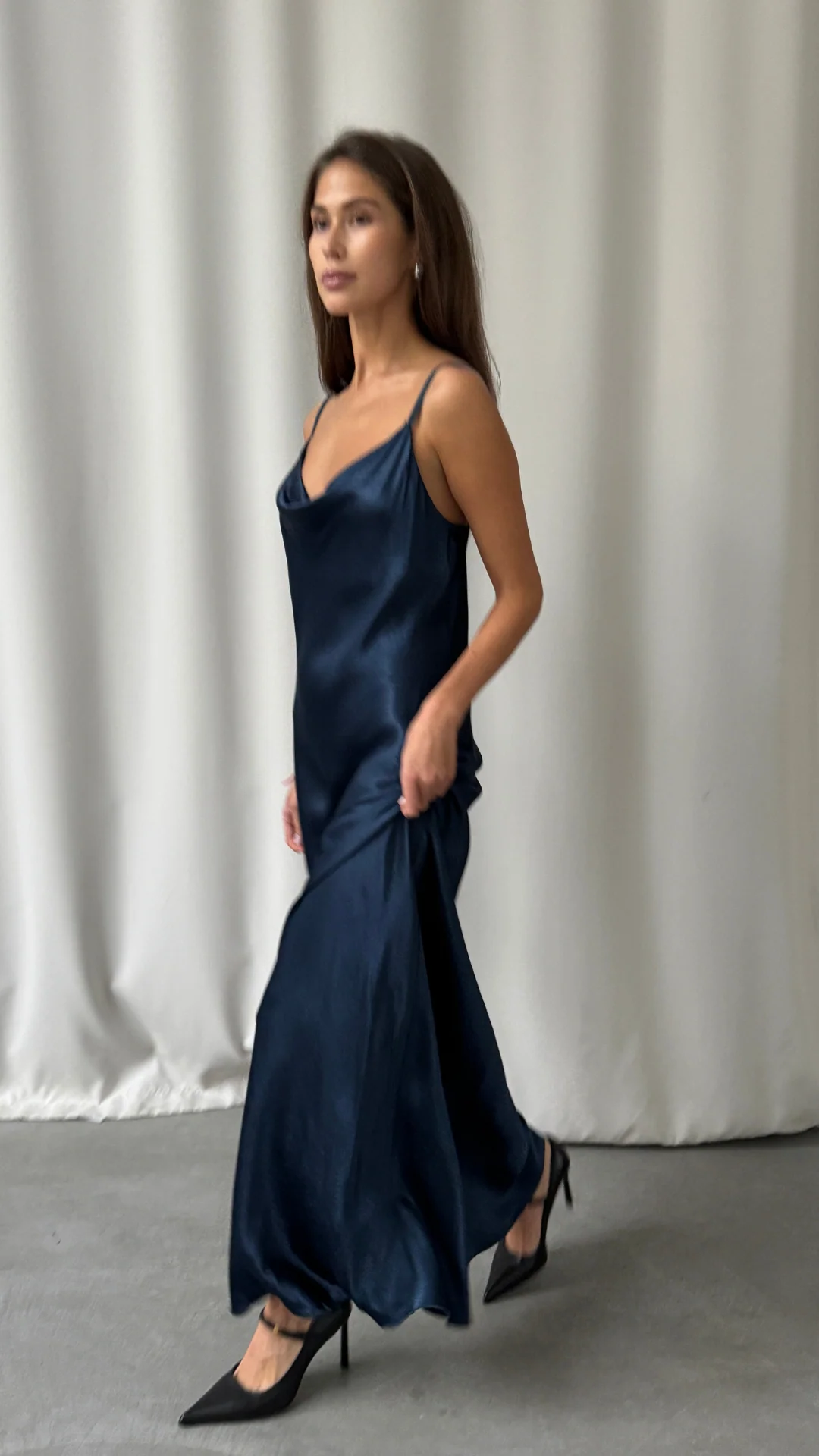 Alena Satin Dress - Deep Navy - Image 10