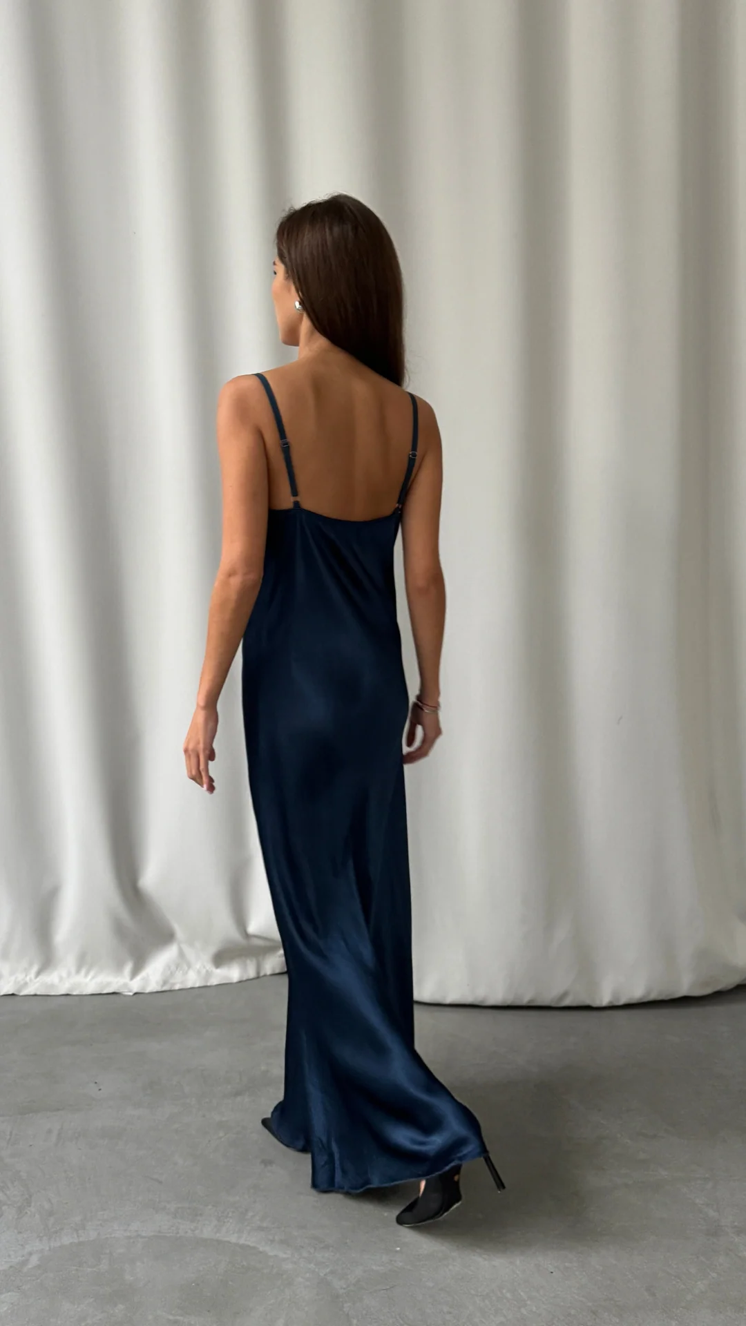 Alena Satin Dress - Deep Navy - Image 8