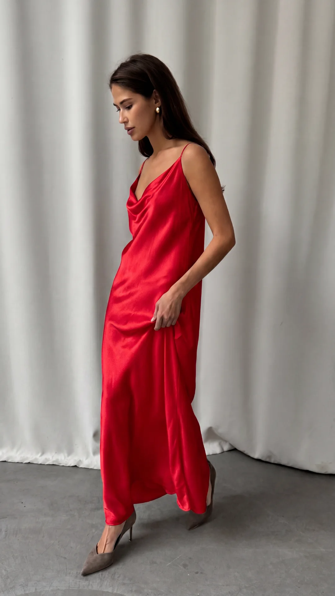 Alena Satin Dress - Red - Image 5