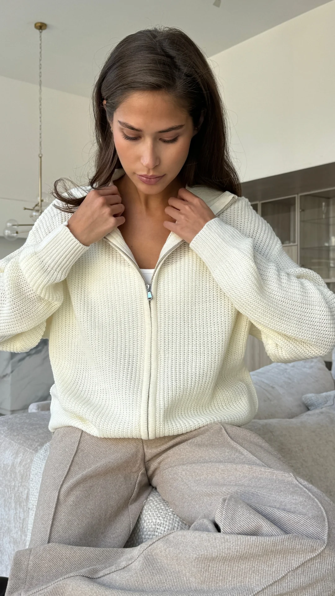 Allia Zip Cardigan - Ivory - Image 7