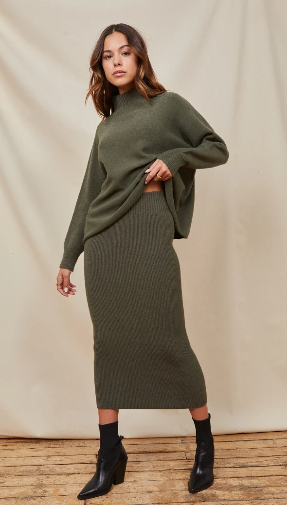 Alma Pencil Skirt - Khaki - Image 3