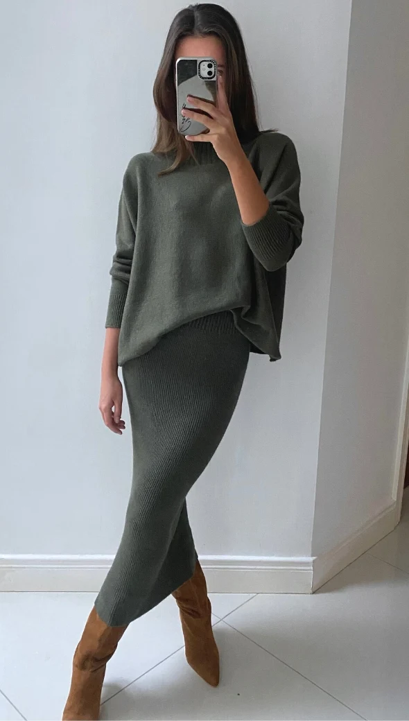 Alma Pencil Skirt - Khaki - Image 4