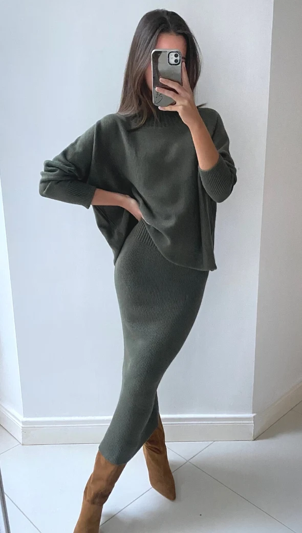 Alma Pencil Skirt - Khaki - Image 7