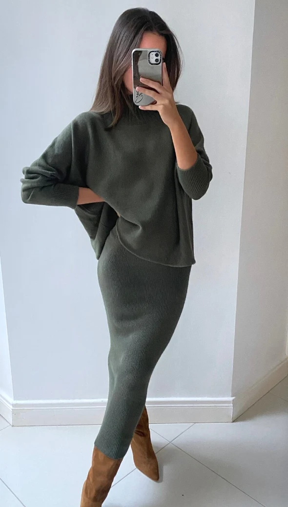 Alma Pencil Skirt - Khaki - Image 9
