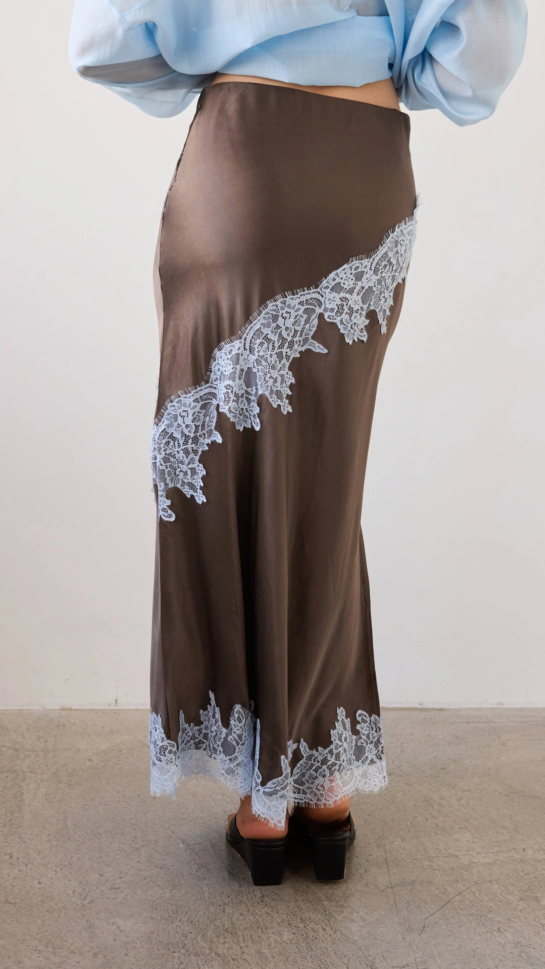 Amara Satin Lace Skirt - Chocolate - Image 11