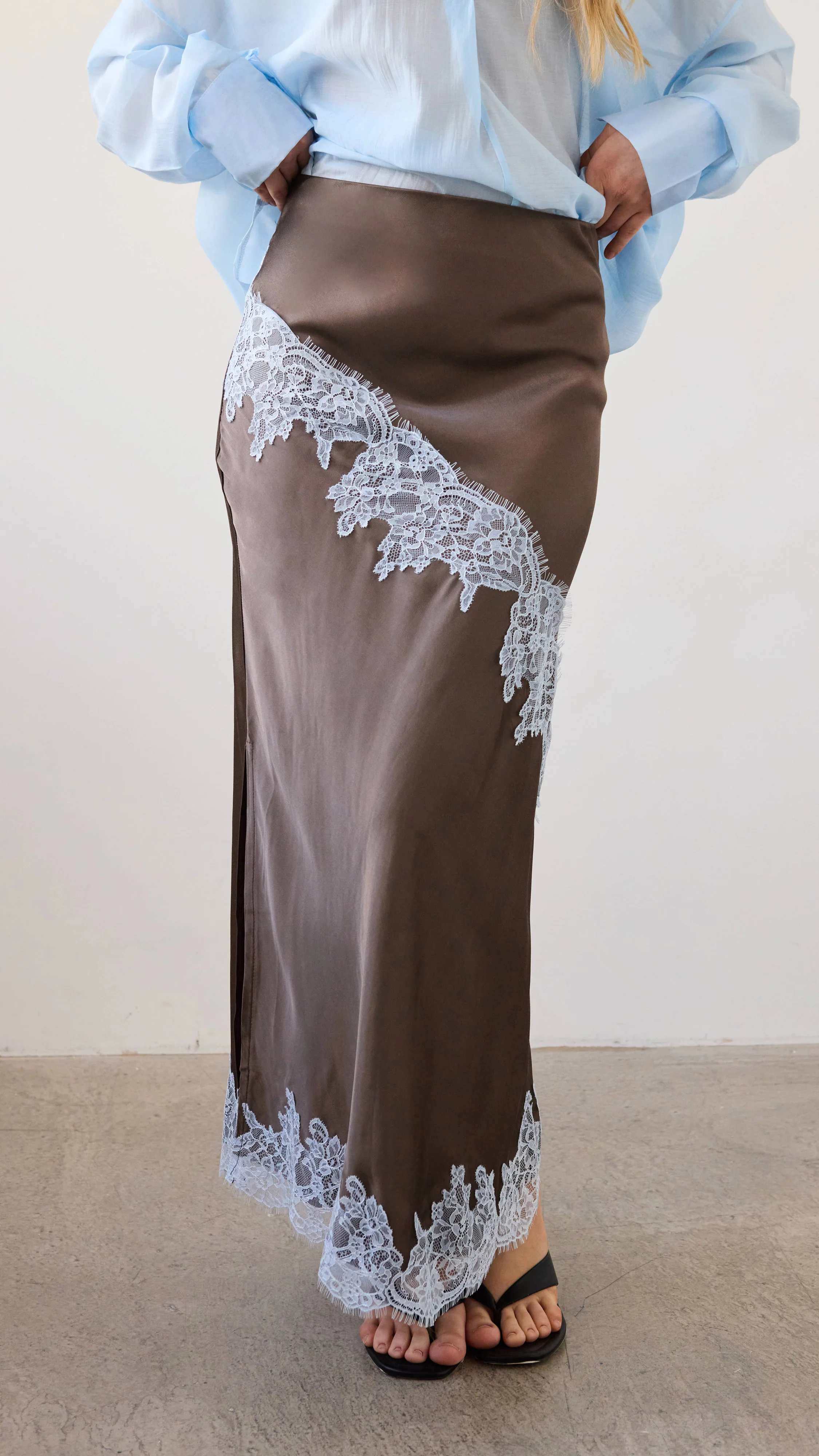 Amara Satin Lace Skirt - Chocolate - Image 13
