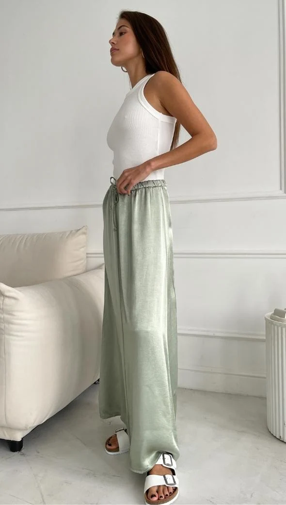 Phoebe Satin Skirt - Eucalyptus - Image 12