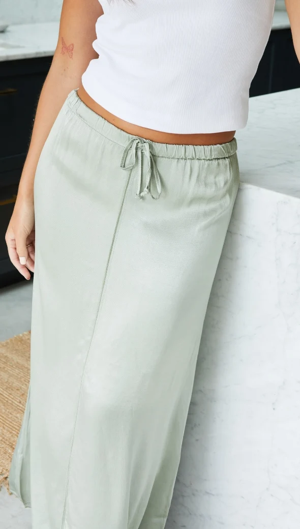 Phoebe Satin Skirt - Eucalyptus - Image 5