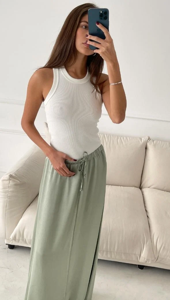 Phoebe Satin Skirt - Eucalyptus - Image 6