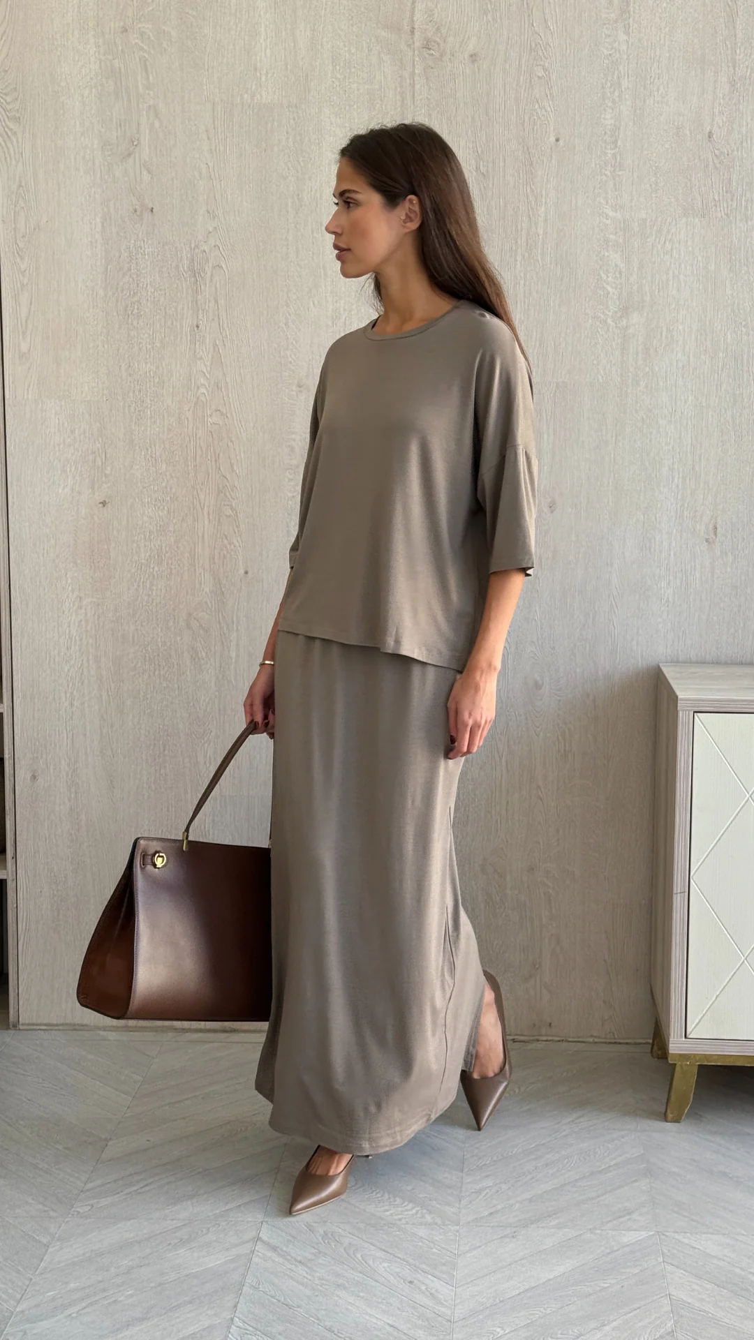 Aria Jersey Skirt - Taupe - Image 5