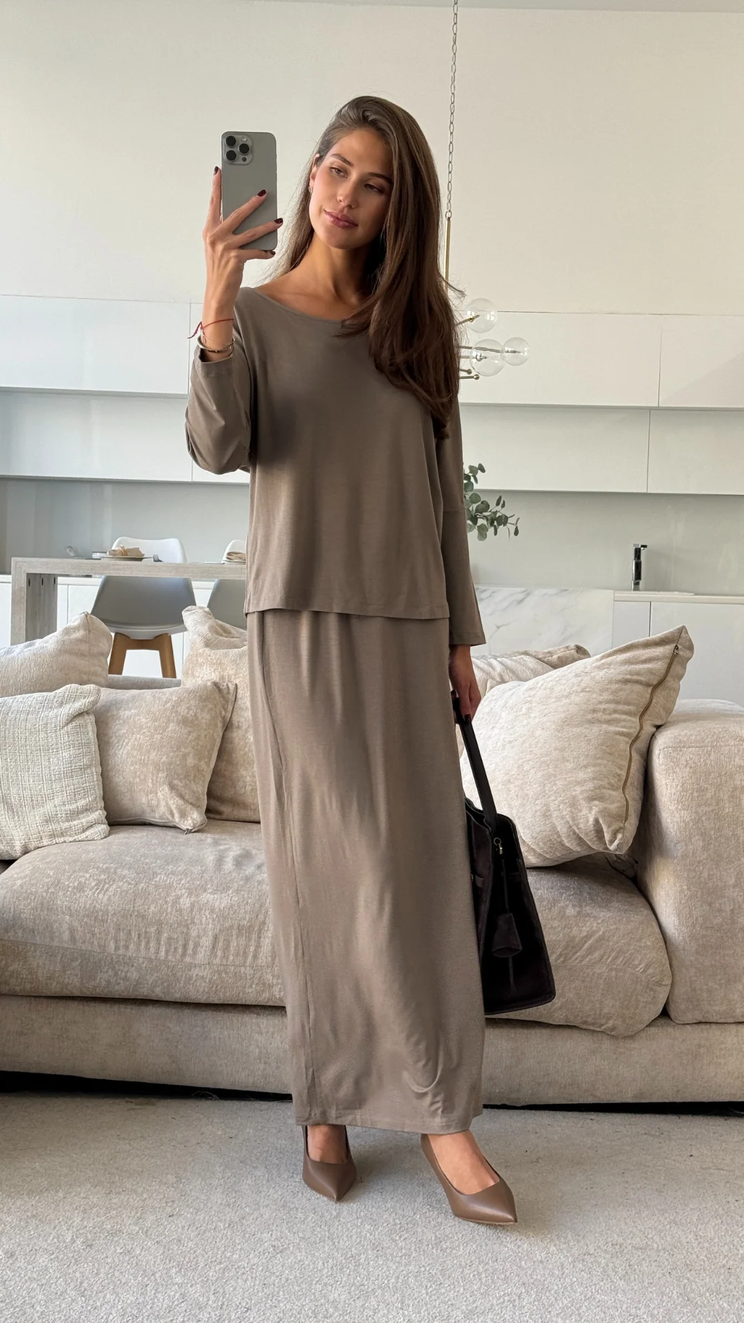 Aria Jersey Skirt - Taupe - Image 6