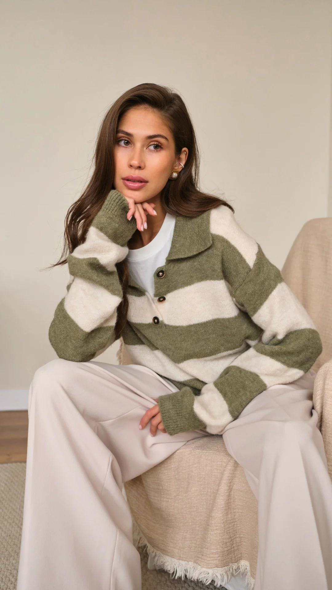Arlo Sweater - Khaki Off-White Stripes - Image 5