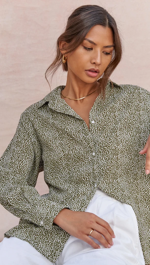 Ayla Shirt - Khaki Print - Image 11