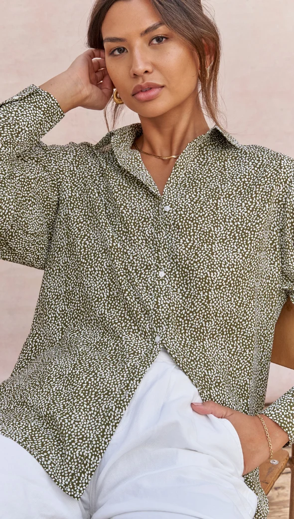 Ayla Shirt - Khaki Print - Image 9