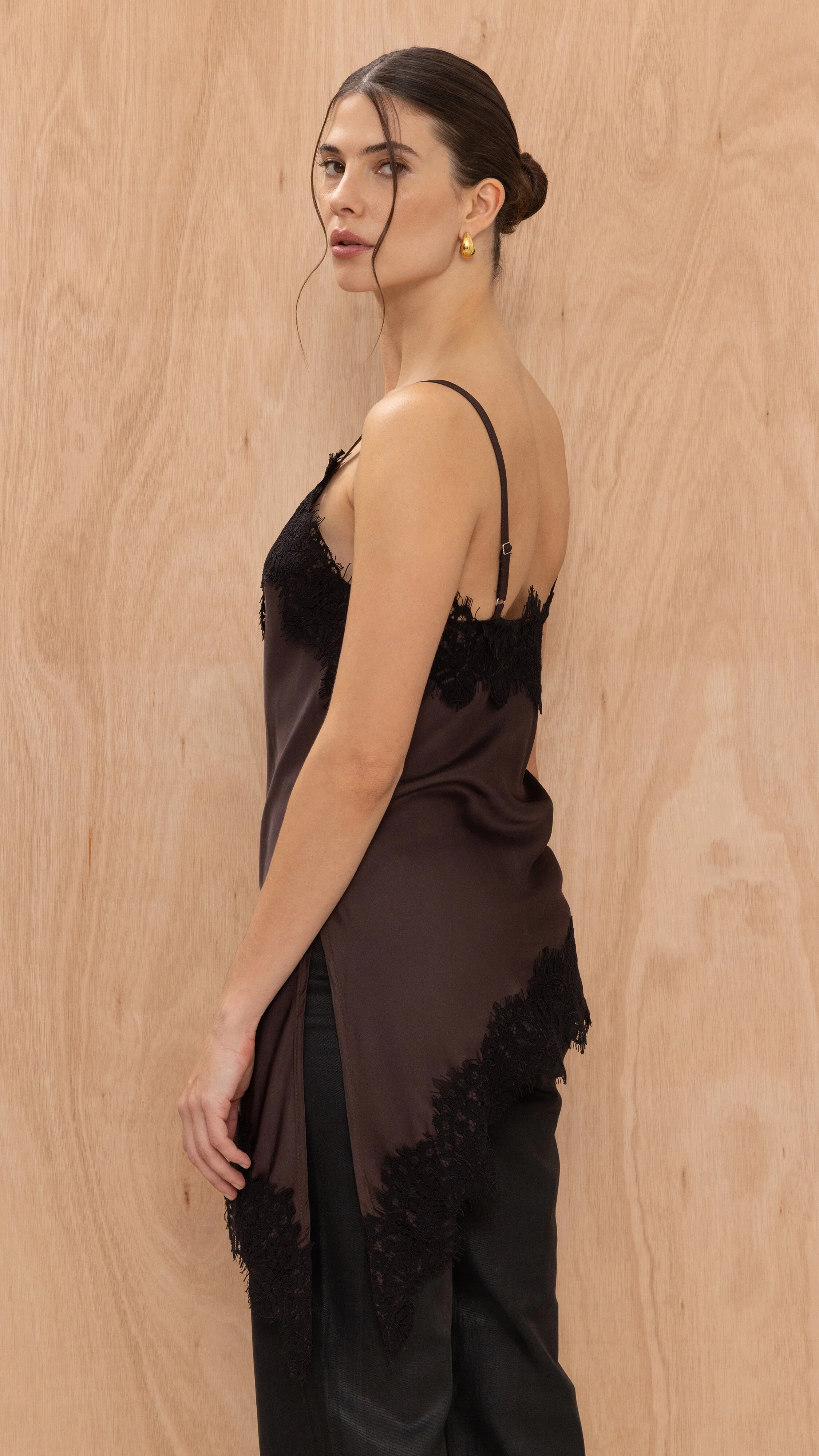 Blake Contrast Lace Camisole - Chocolate - Image 6