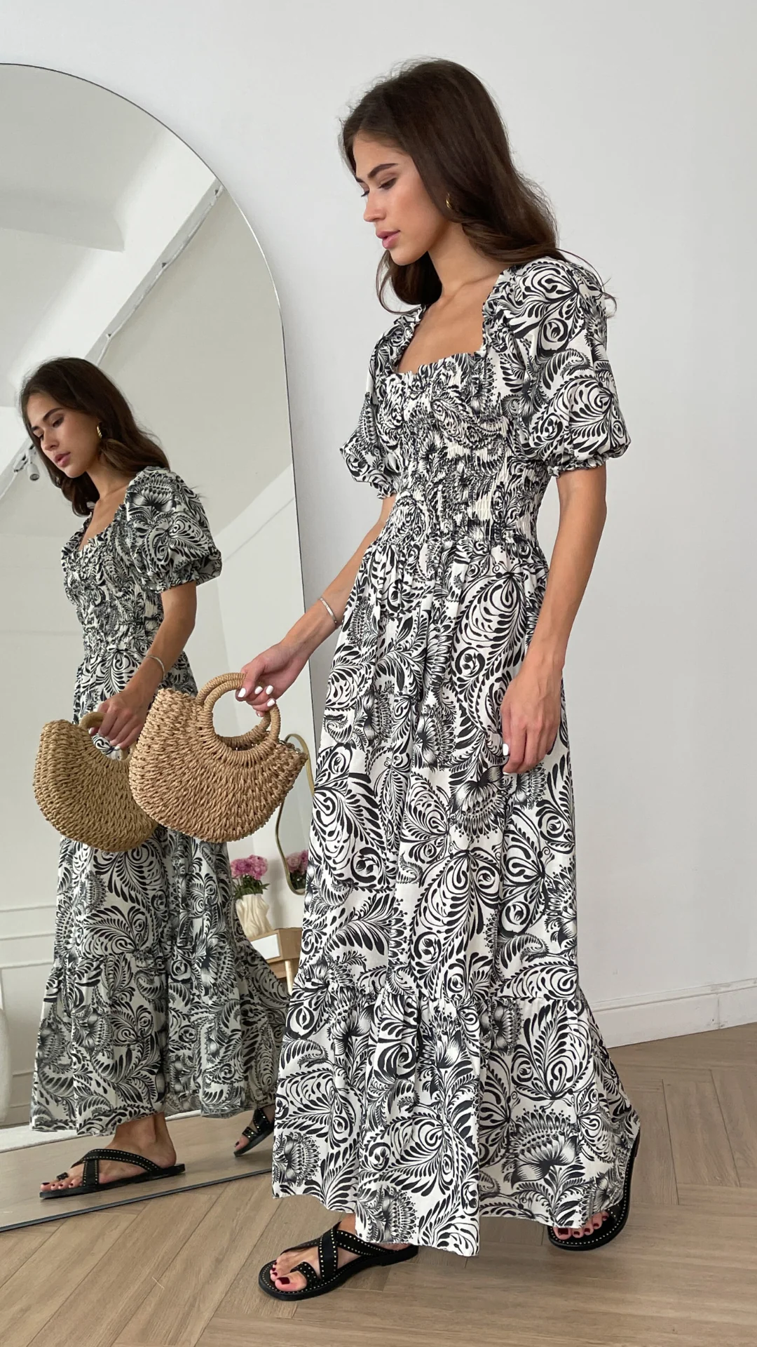Carina Print Dress - Black Print - Image 3