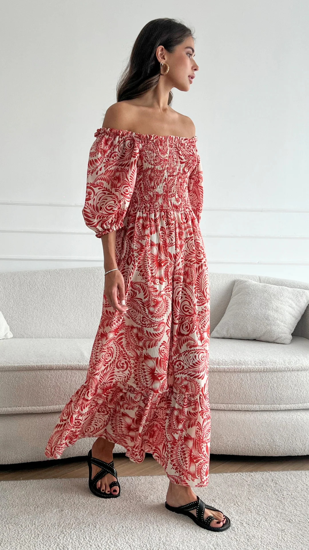 Carina Print Dress - Red Print - Image 3