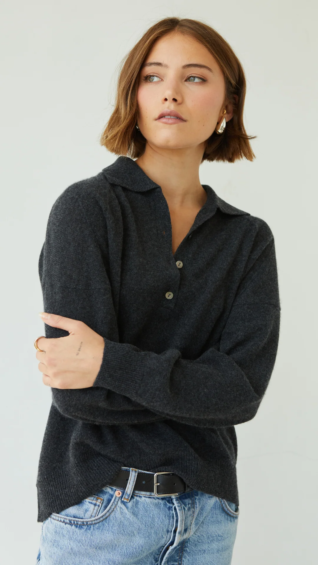 Caprice Cashmere Sweater - Dark Grey - Image 3