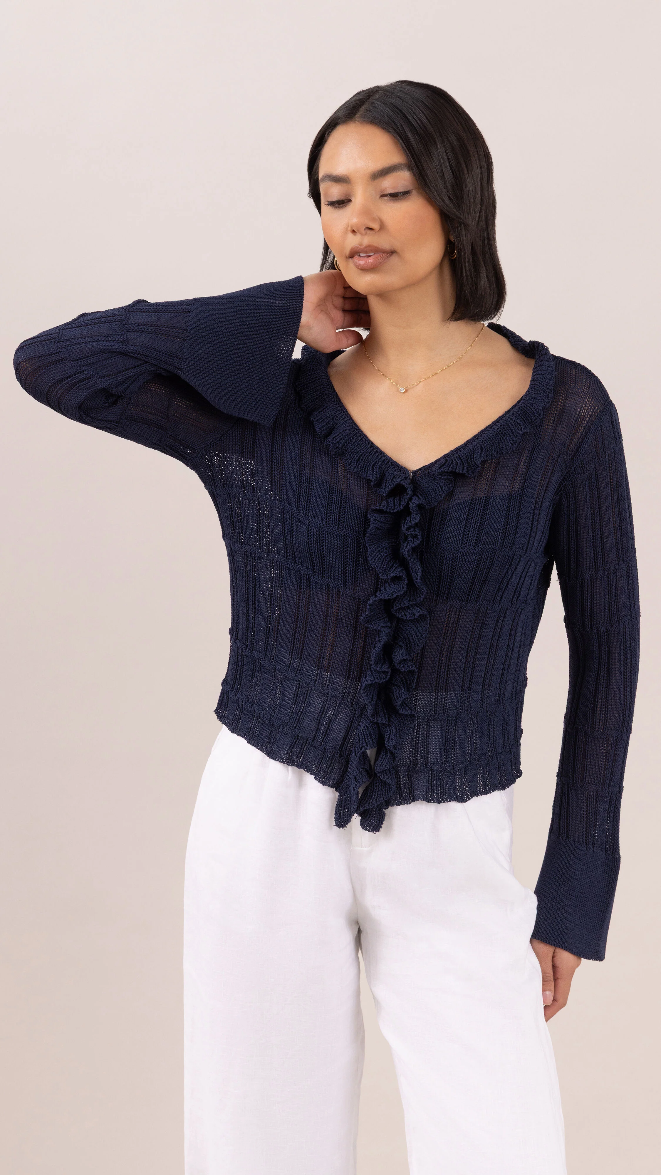 Daisy Frill Cardigan - Navy Blue - Image 3