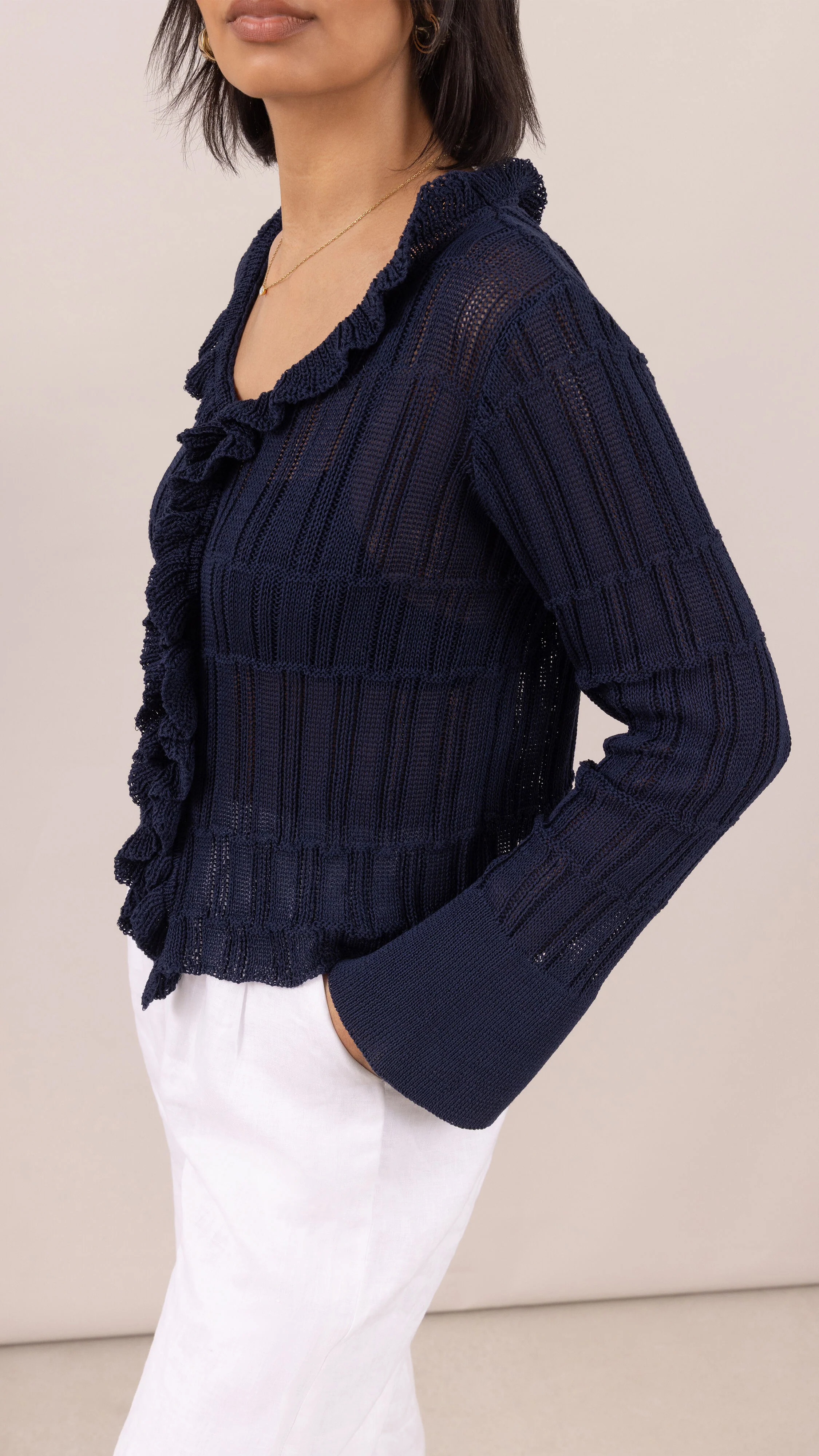 Daisy Frill Cardigan - Navy Blue - Image 5