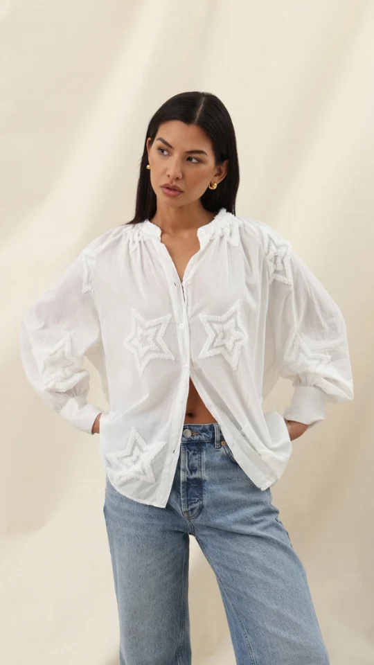 Estelle Star Detail Shirt  - Ecru - Image 5