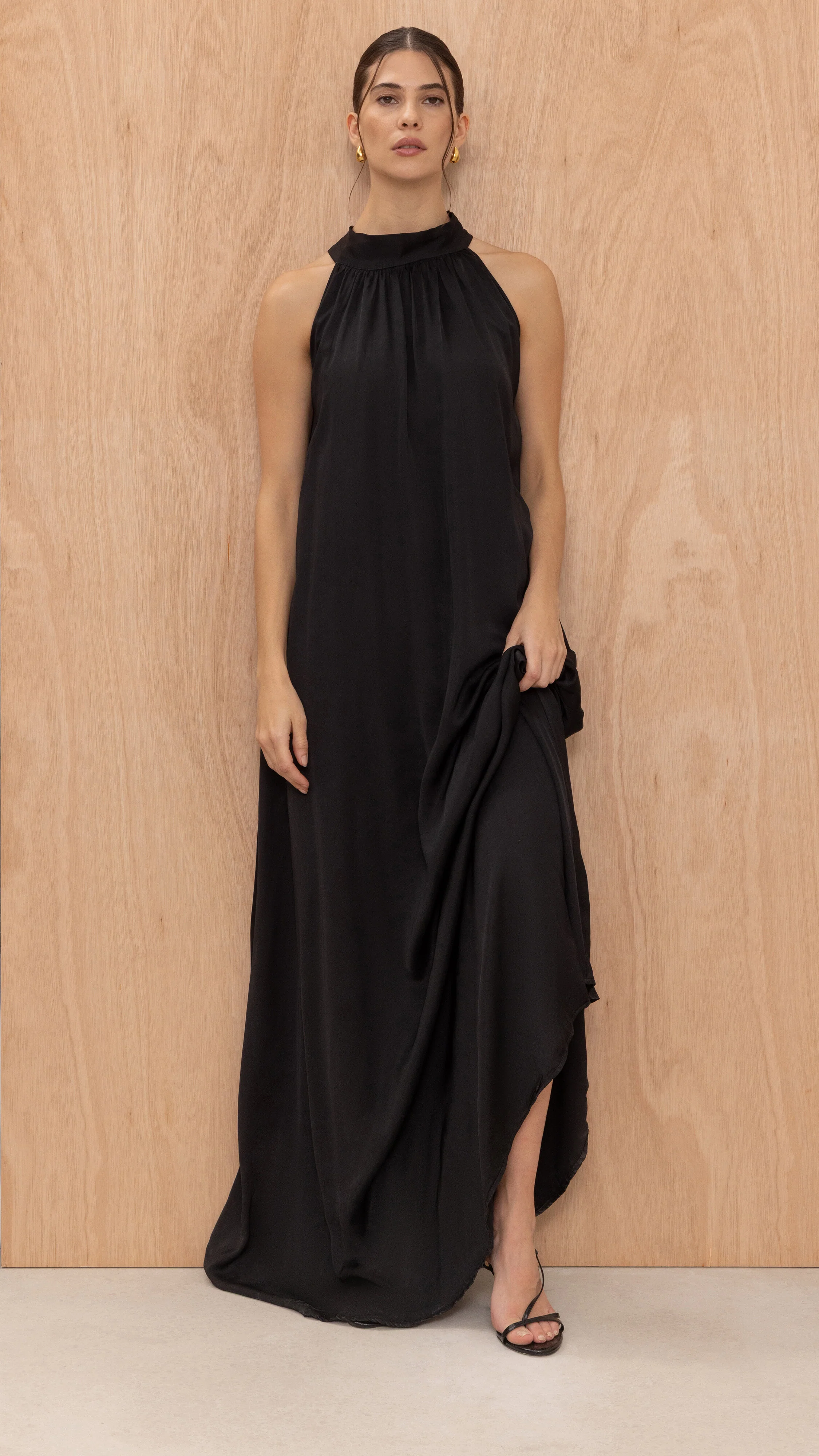 Everly Column Satin Dress - Black - Image 2