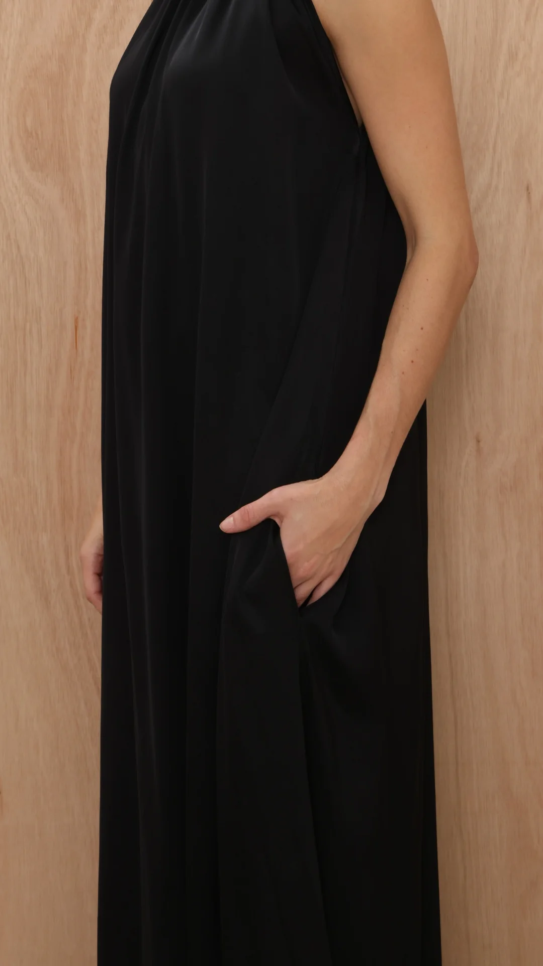 Everly Column Satin Dress - Black - Image 3