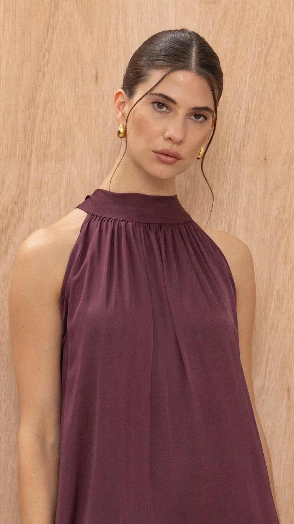 Everly Column Satin Dress - Burgundy - Image 12
