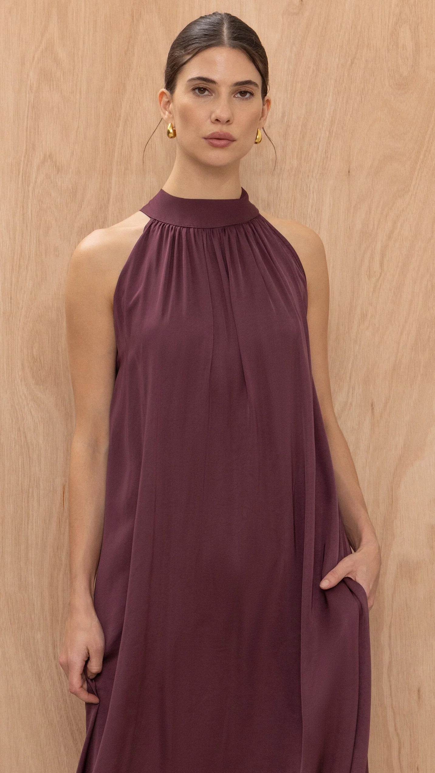 Everly Column Satin Dress - Burgundy - Image 2