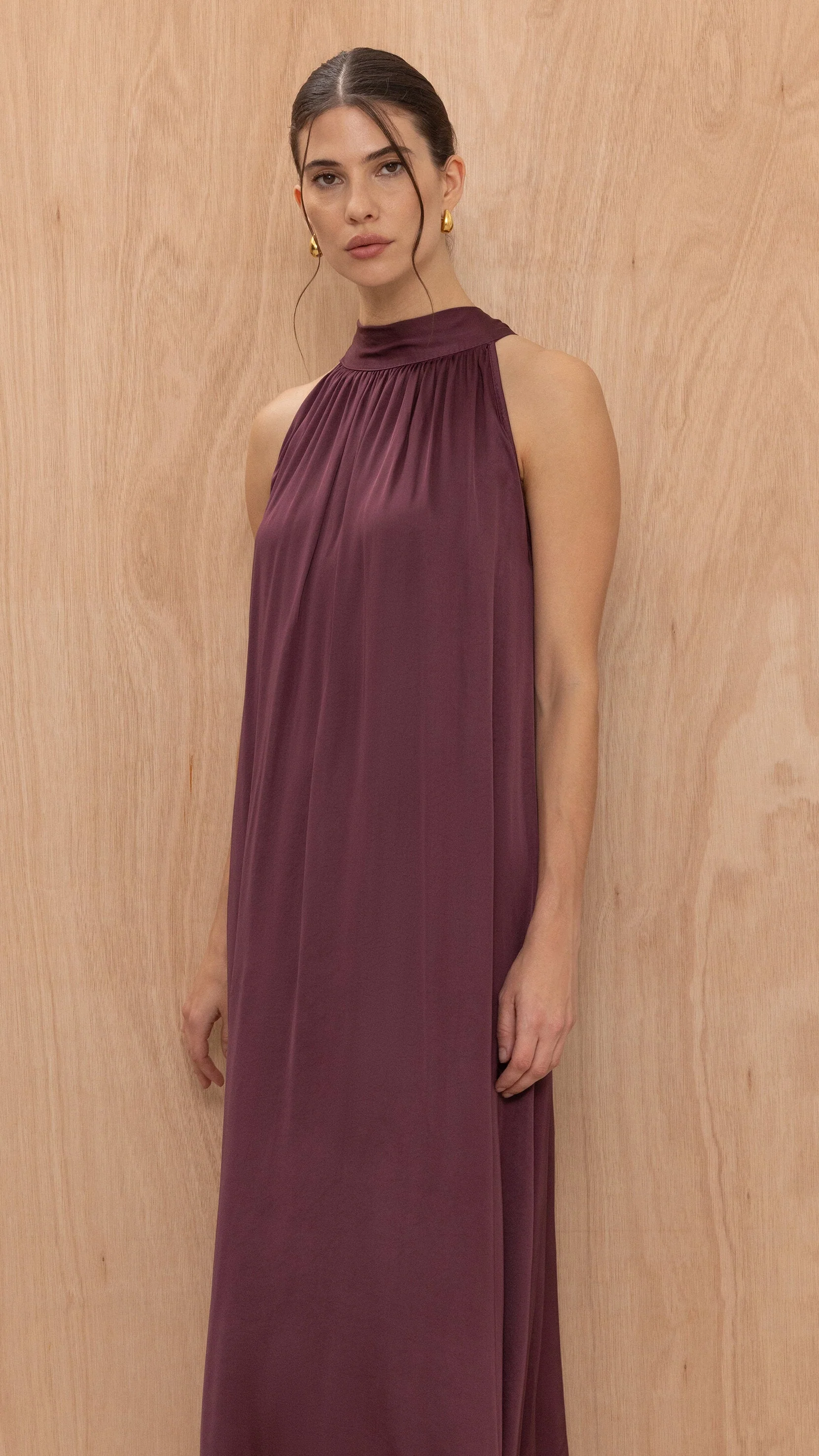 Everly Column Satin Dress - Burgundy - Image 8