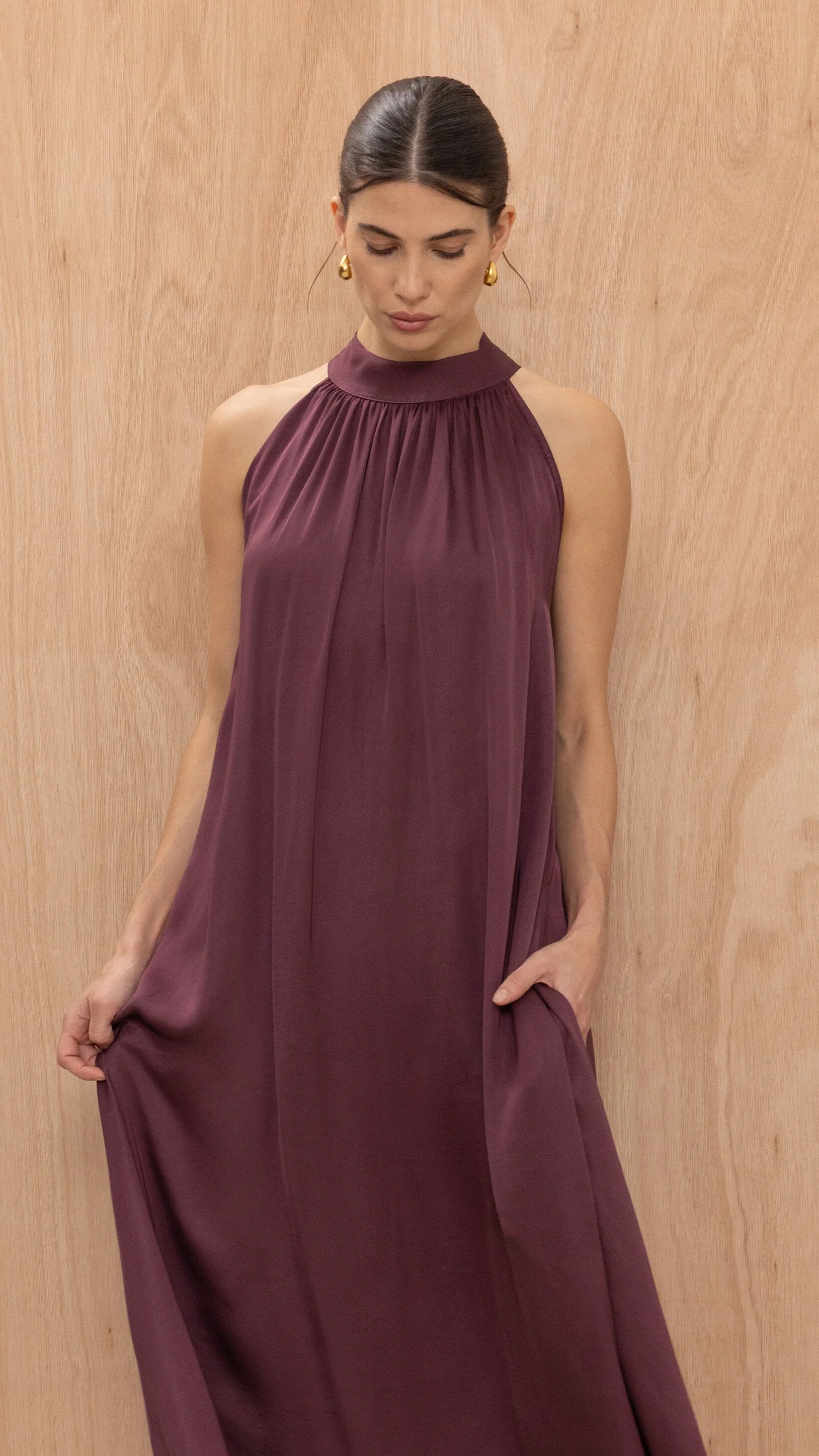 Everly Column Satin Dress - Burgundy - Image 9