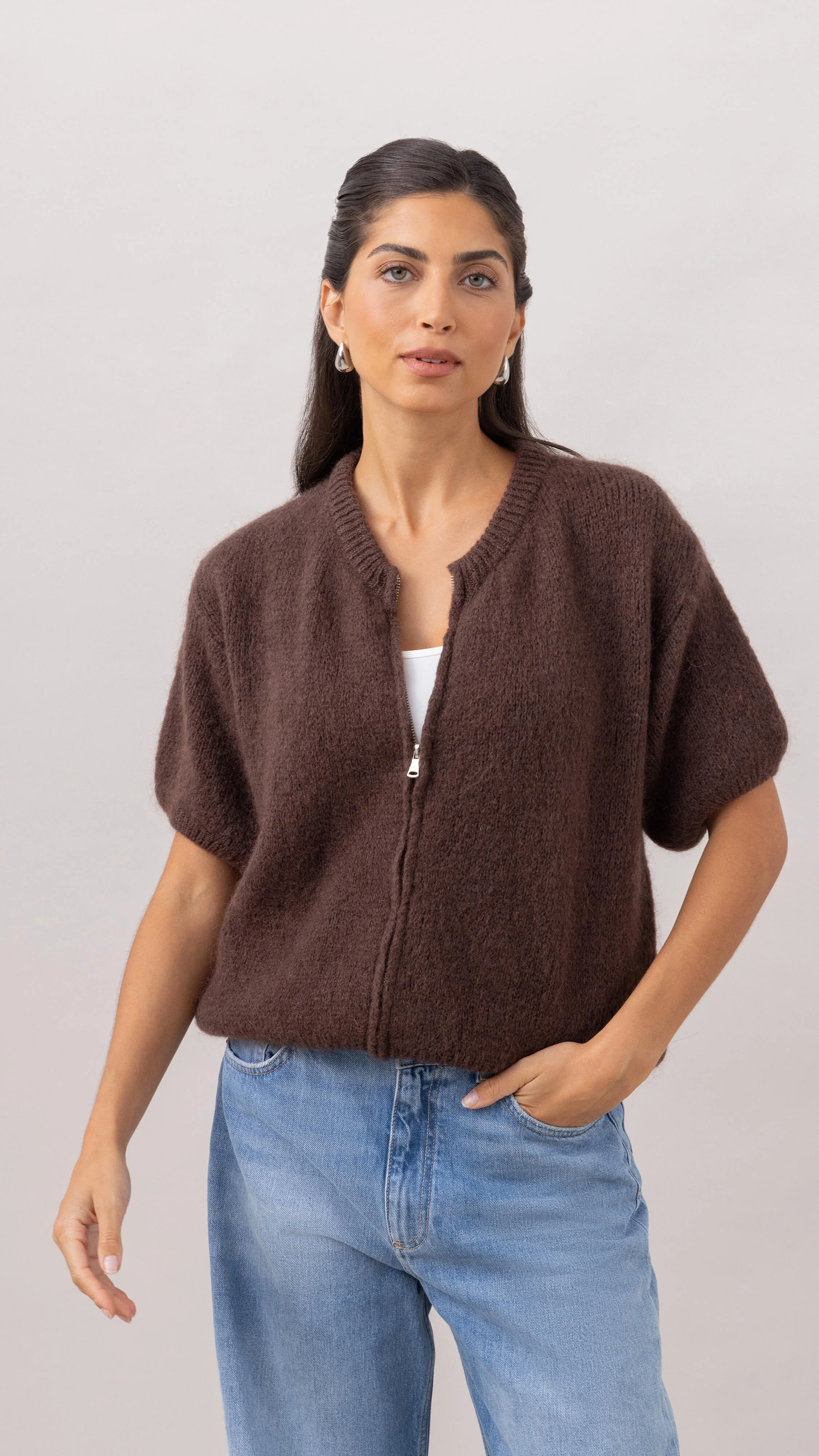 Gabi Zip Cardigan - Espresso - Image 5