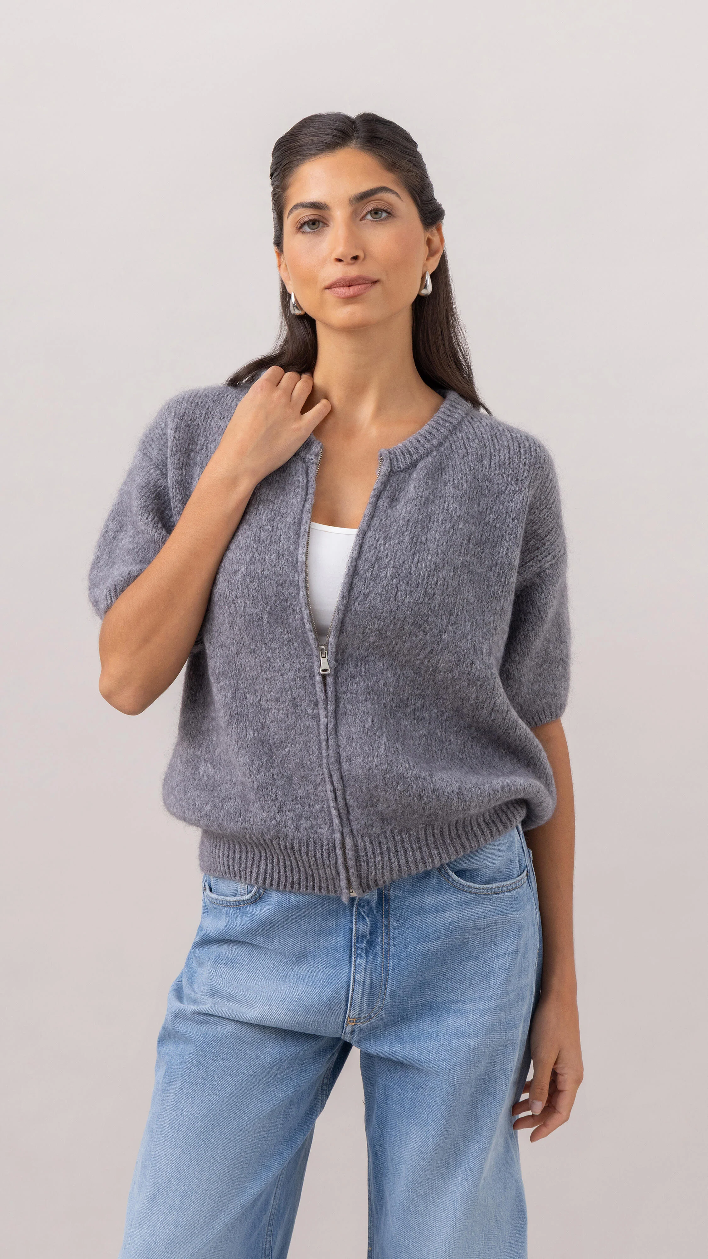 Gabi Zip Cardigan - Grey - Image 12