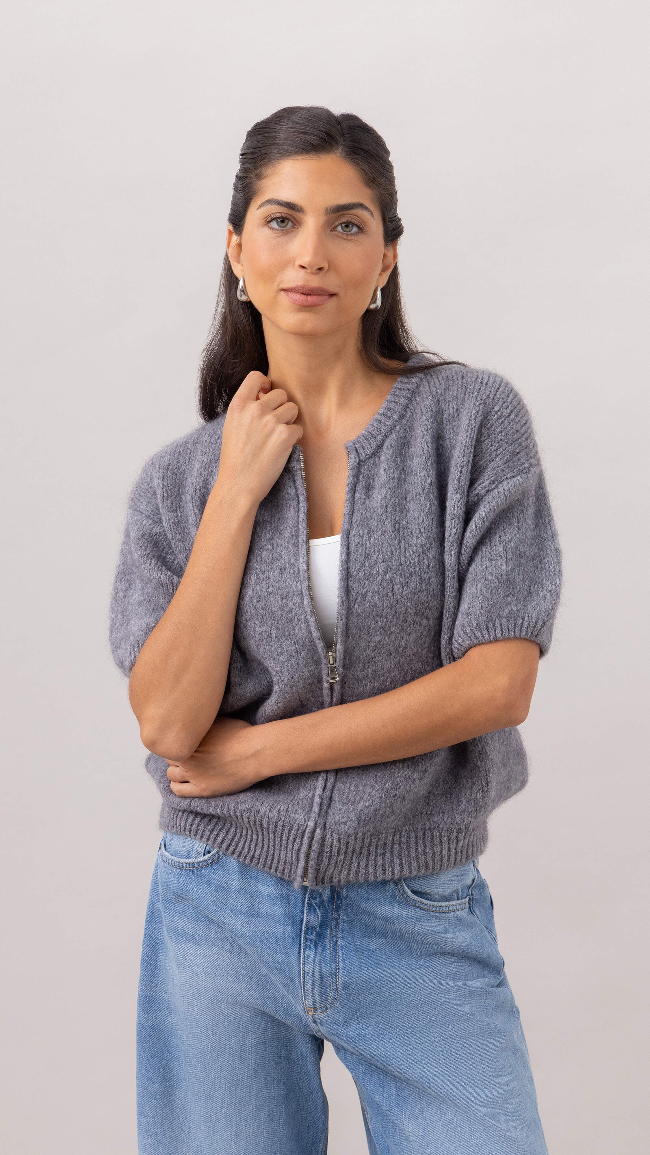 Gabi Zip Cardigan - Grey - Image 8