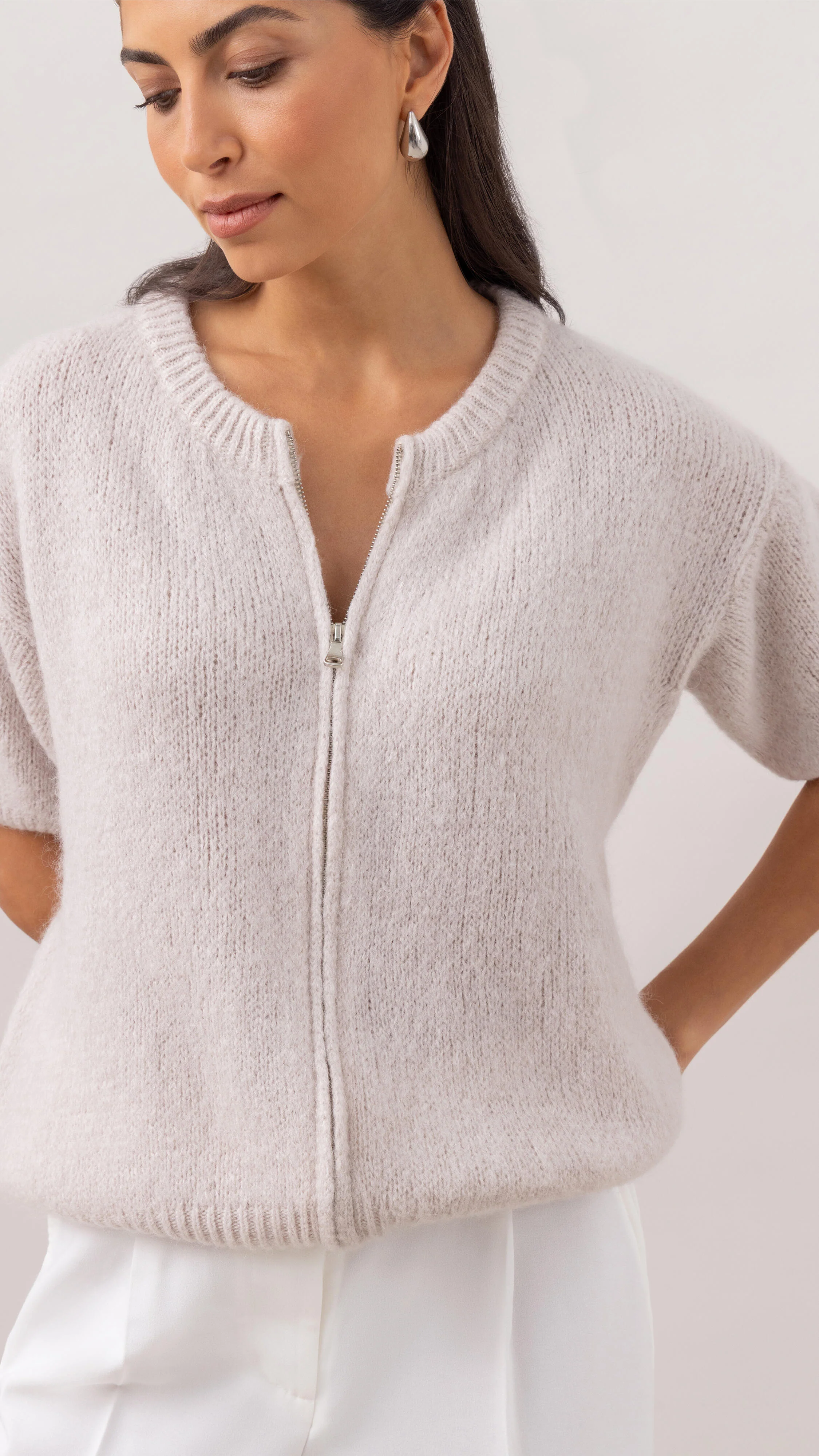 Gabi Zip Cardigan - Ivory - Image 2