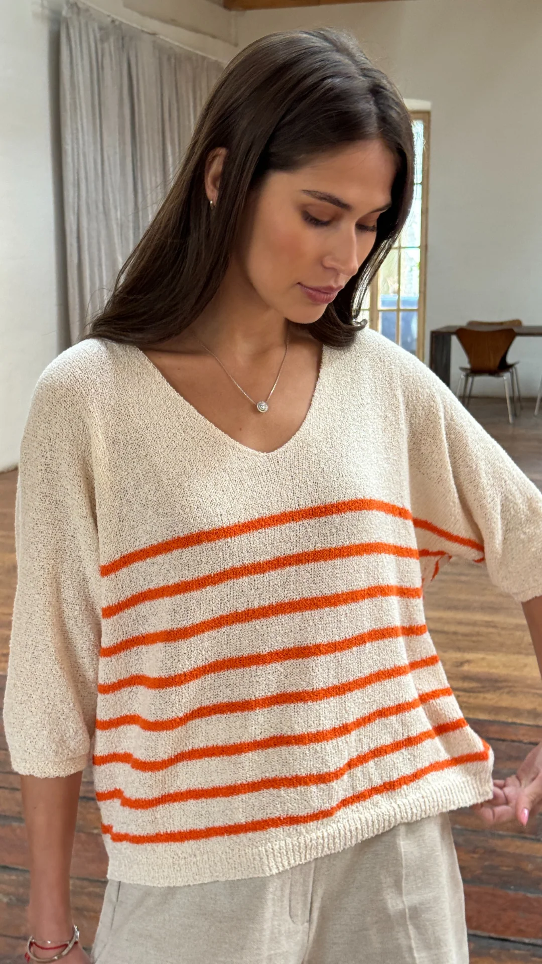 Grace Bouclé Tee - Ecru Tangerine Stripes - Image 6