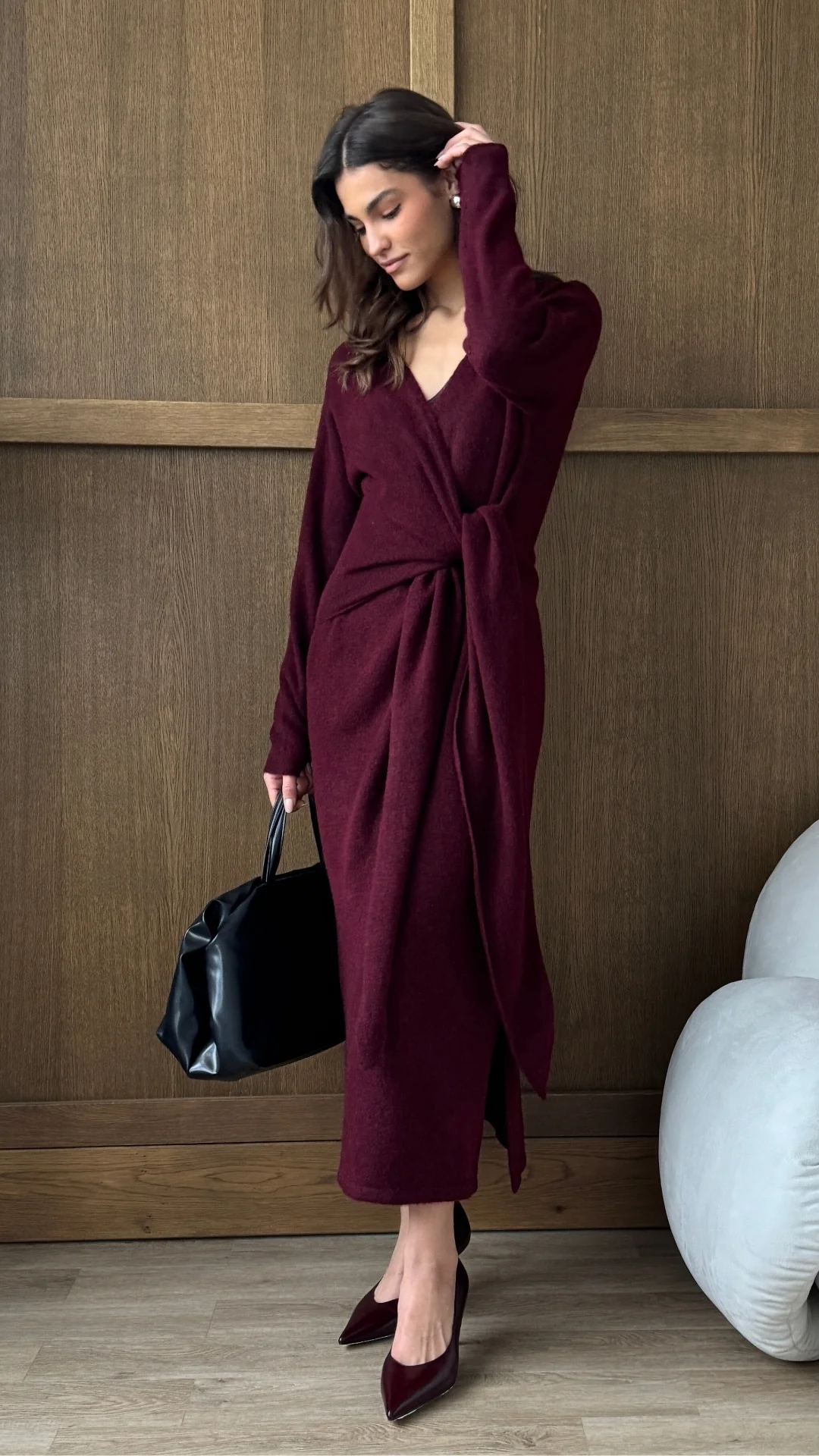 Keira Knit Wrap Dress - Bordeaux - Image 2