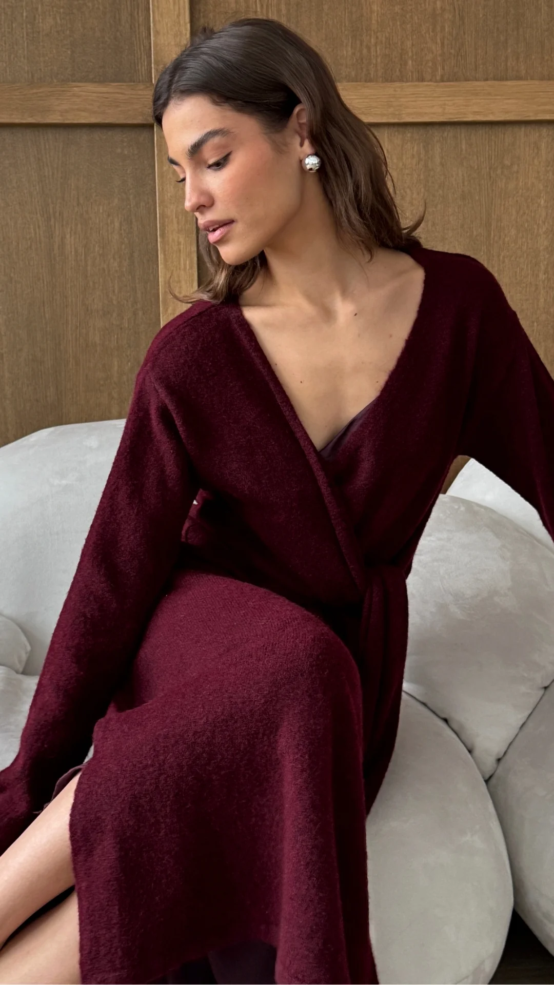 Keira Knit Wrap Dress - Bordeaux - Image 3
