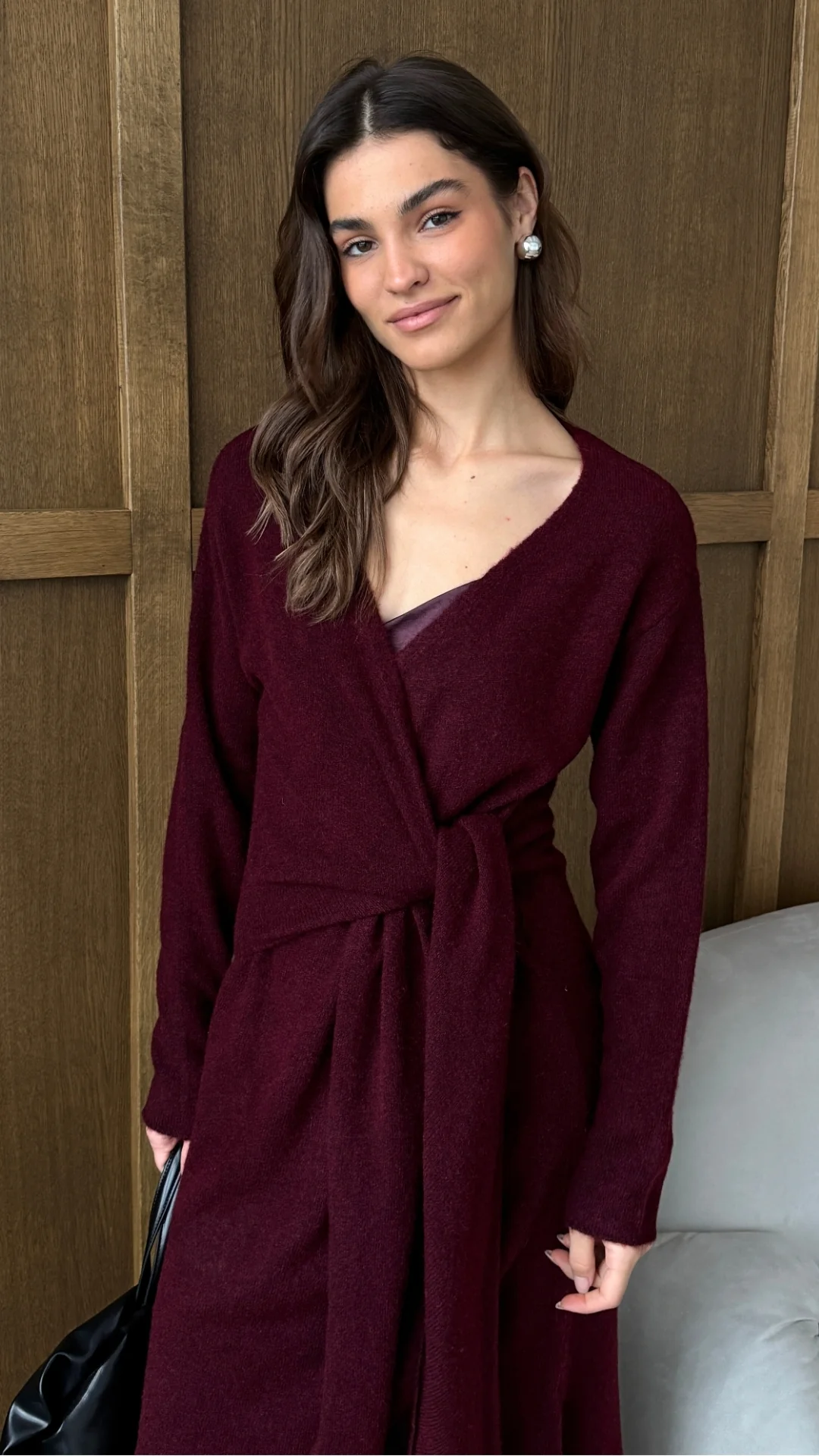 Keira Knit Wrap Dress - Bordeaux - Image 4