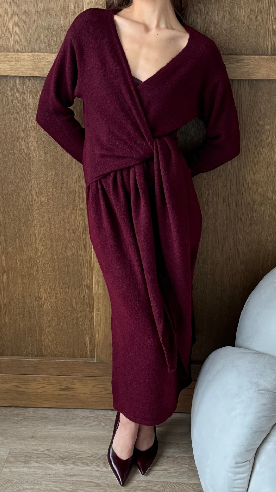 Keira Knit Wrap Dress - Bordeaux - Image 7