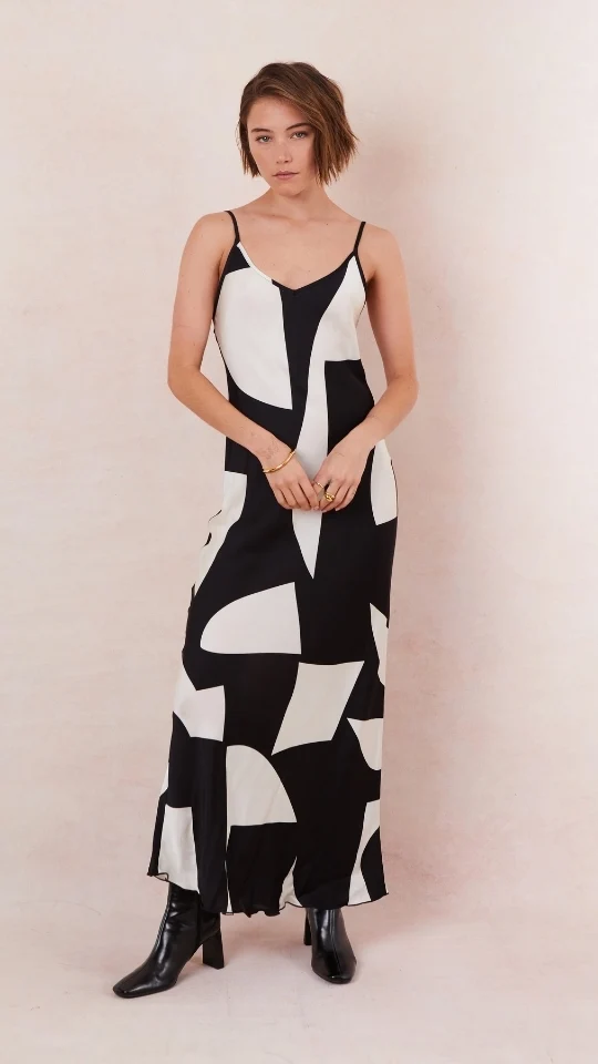 Lana Satin Dress - Abstract Print - Image 8