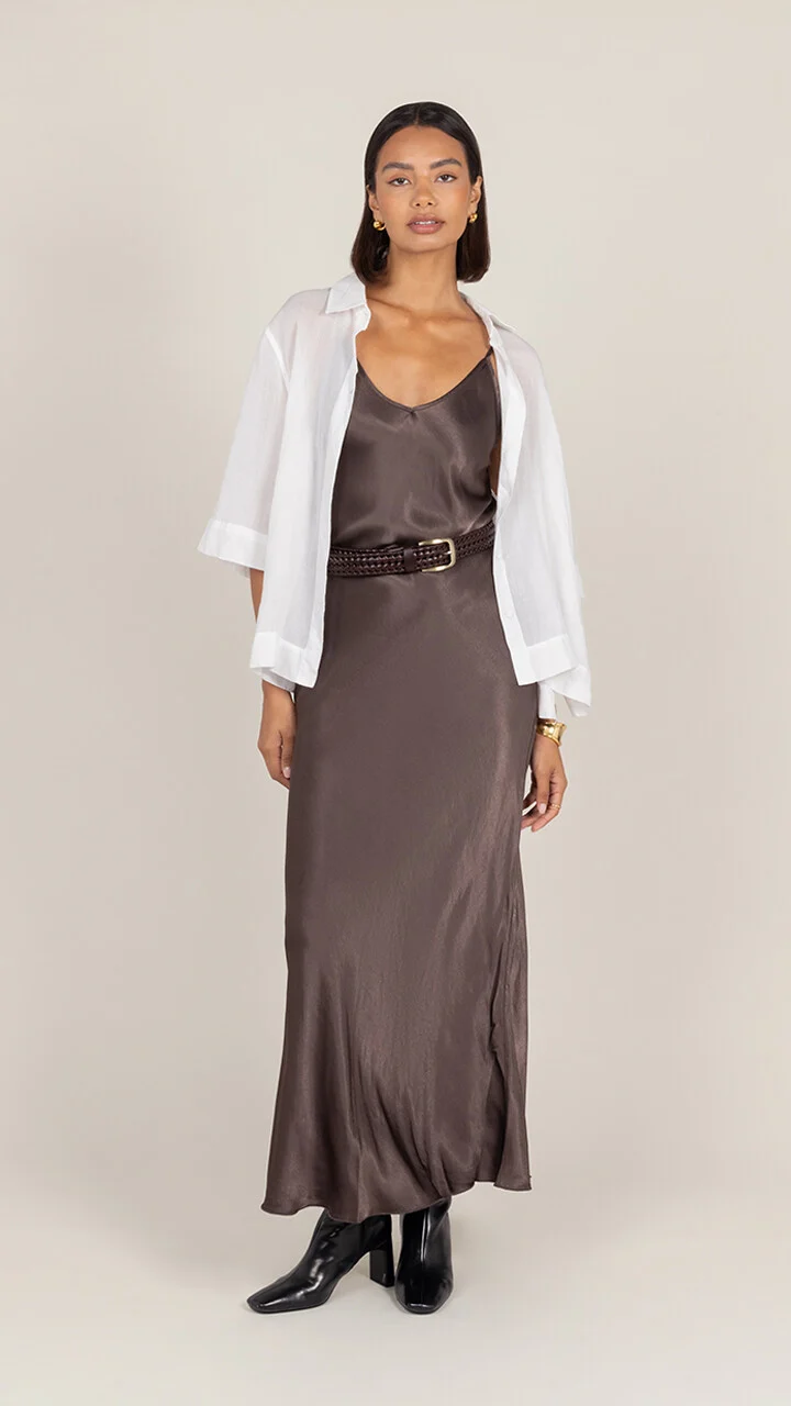 Lana Satin Dress - Espresso - Image 6