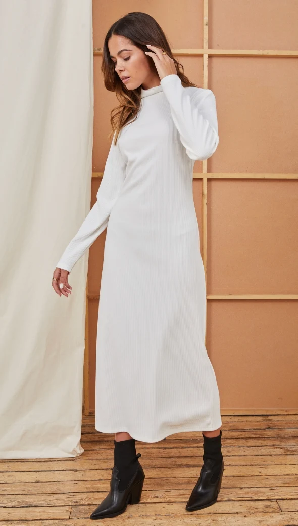 Leni Ribbed Dress - Ivory - Image 3