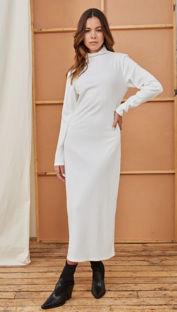 Leni Ribbed Dress - Ivory - Image 6