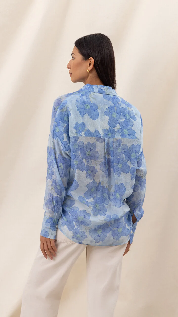 Libby Printed Shirt - Azure Flower Print - Image 4