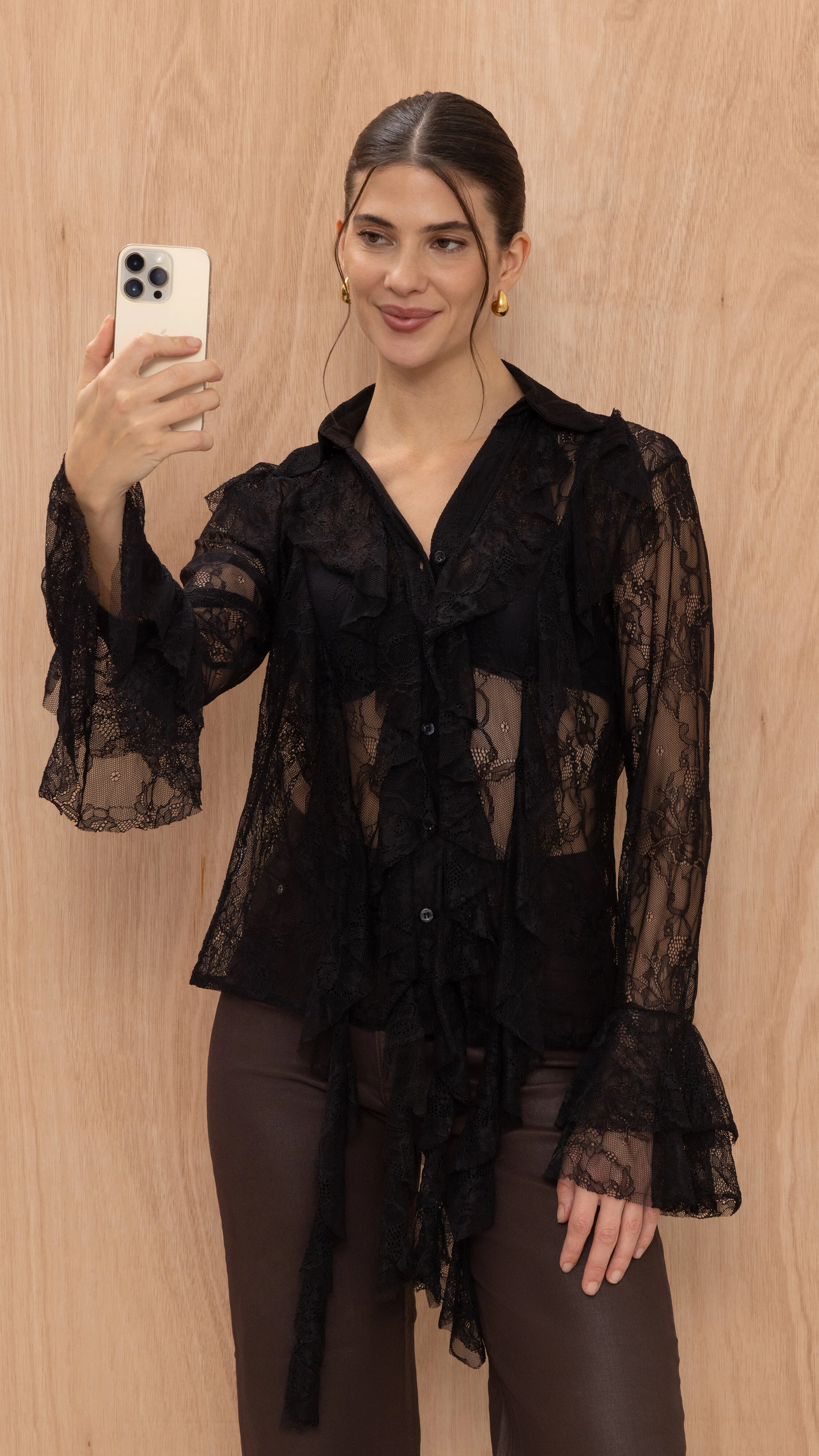 Lilly Lace Shirt  - Black - Image 5