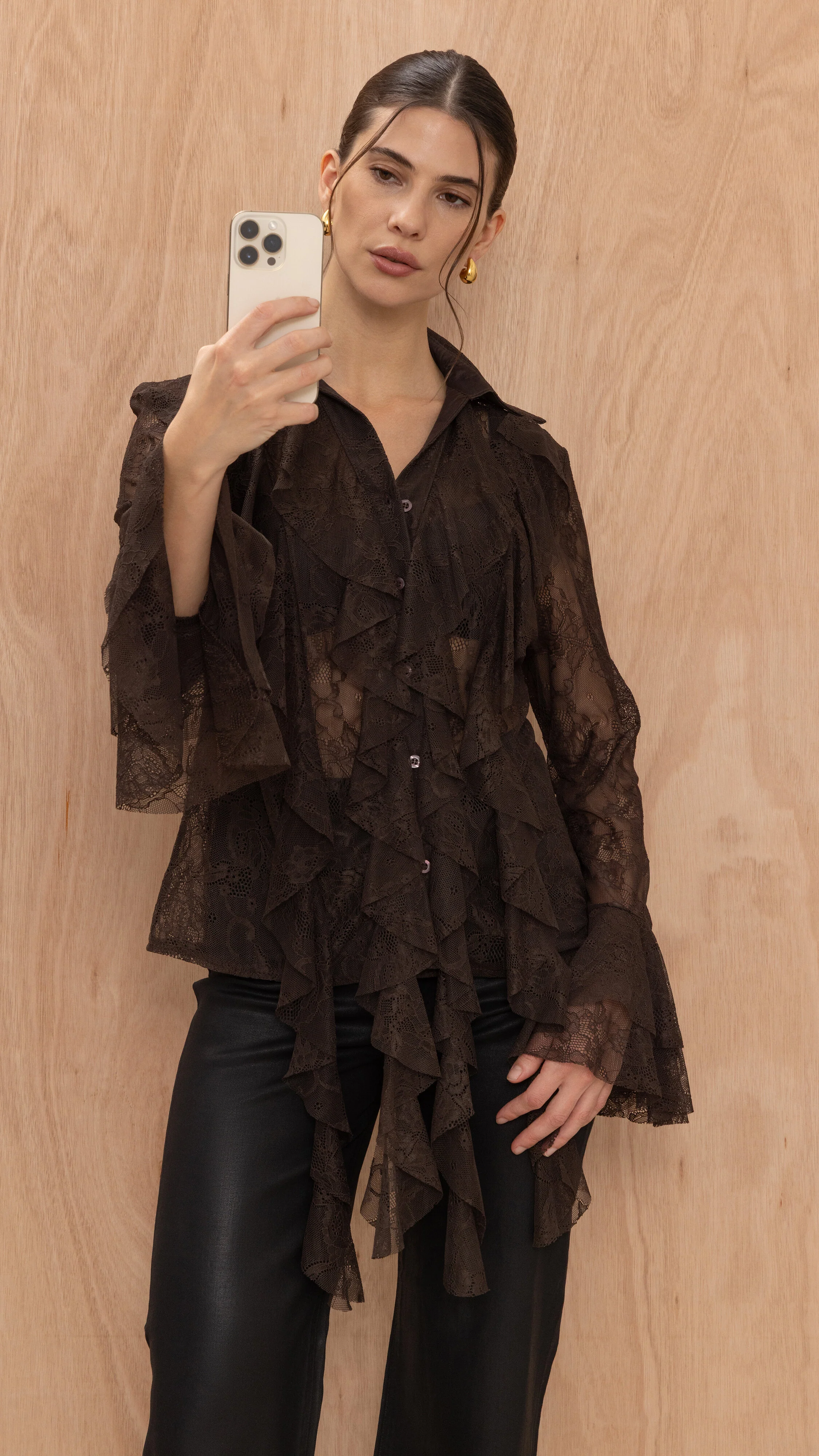 Lilly Lace Shirt - Chocolate - Image 10