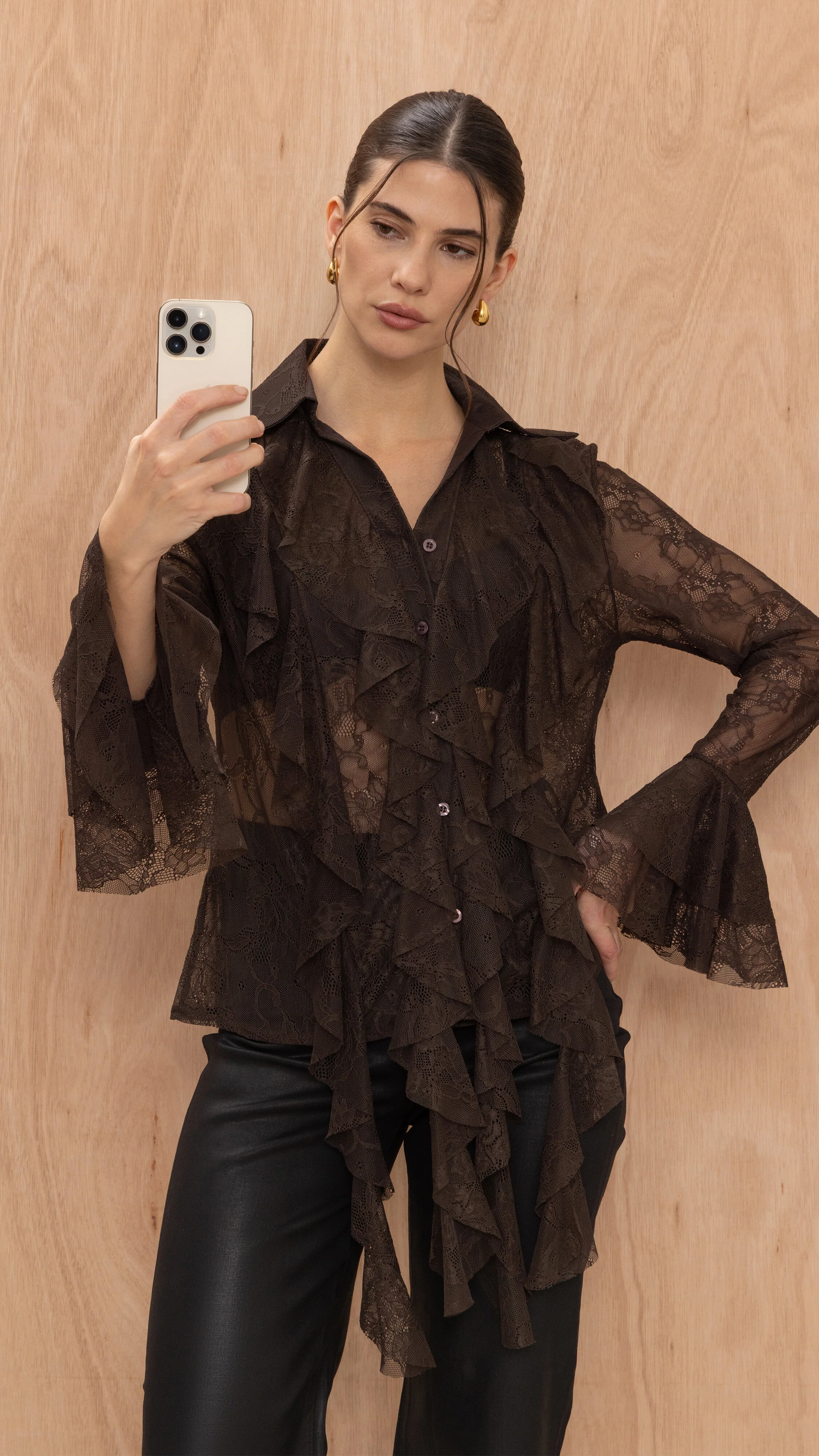 Lilly Lace Shirt - Chocolate - Image 3