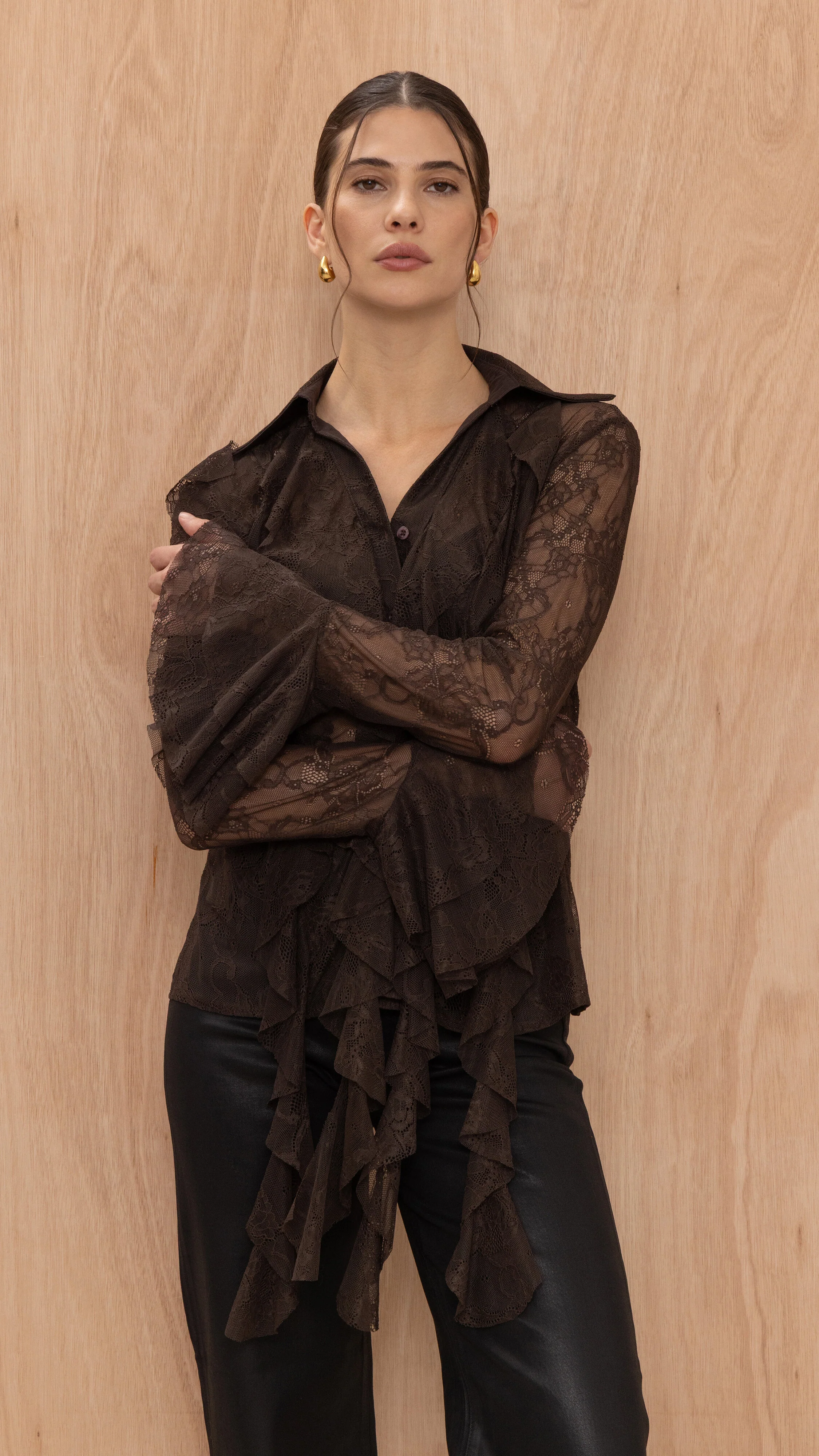 Lilly Lace Shirt - Chocolate - Image 4
