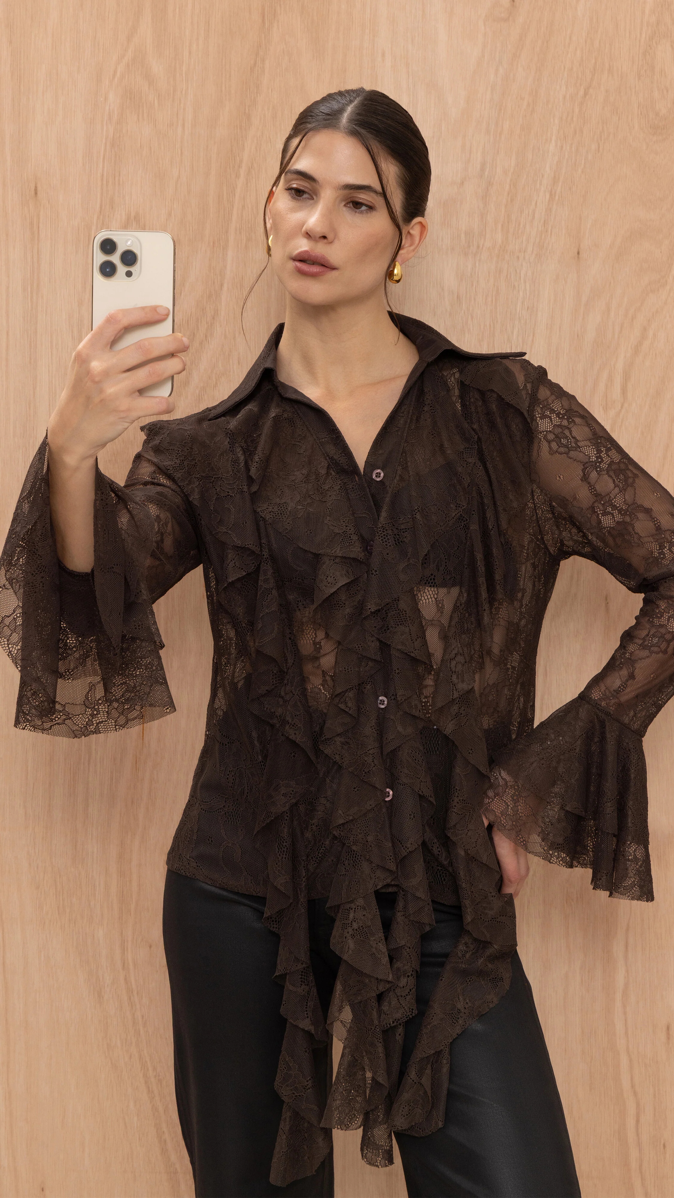 Lilly Lace Shirt - Chocolate - Image 6